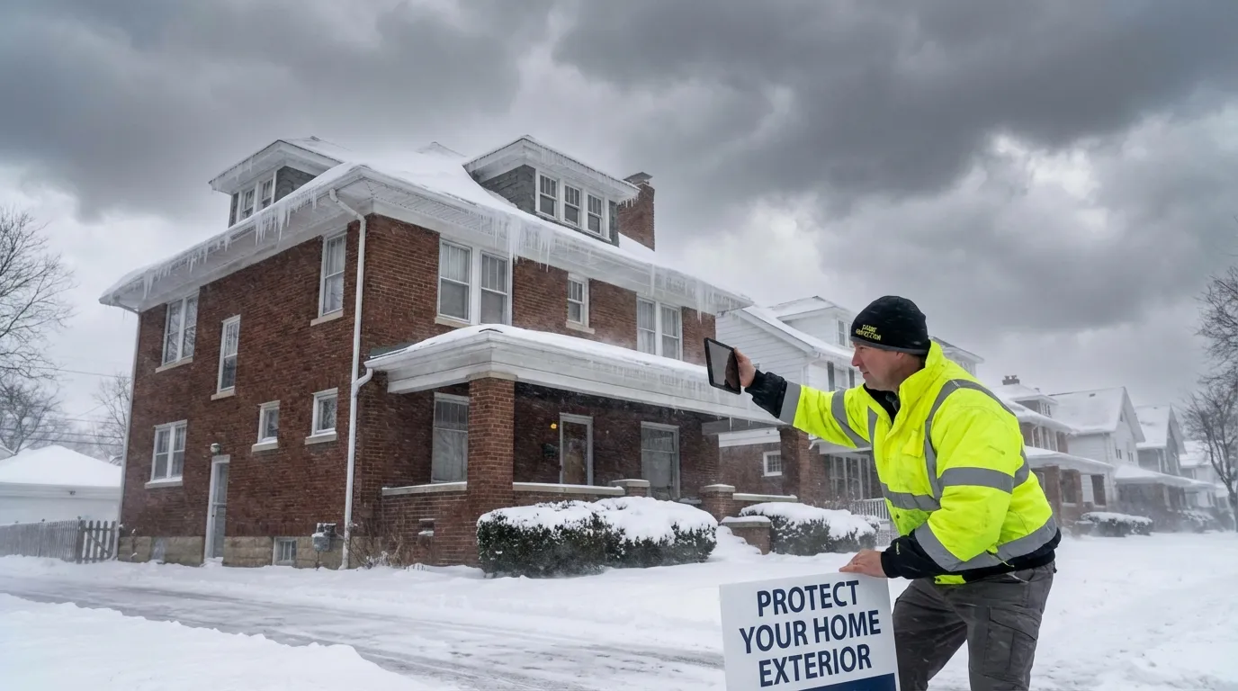 Home exterior weathering a winter storm in Warren County, Ohio