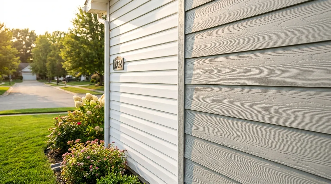 Side-by-side comparison of siding materials on a Warren County home